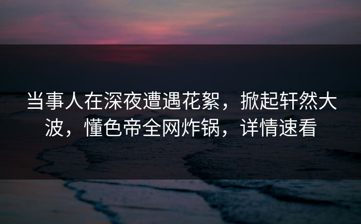 当事人在深夜遭遇花絮,掀起轩然大波,懂色帝全网炸锅,详情速看 当事人在深夜遭遇花絮,掀起轩然大波,懂色帝全网炸锅,详情速看
